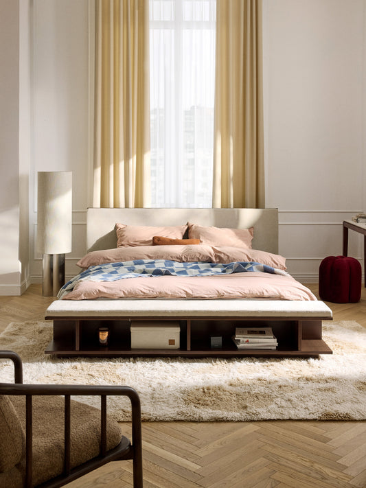 Clarwynne Wooden Bed Frame with Side Shelves and Bench