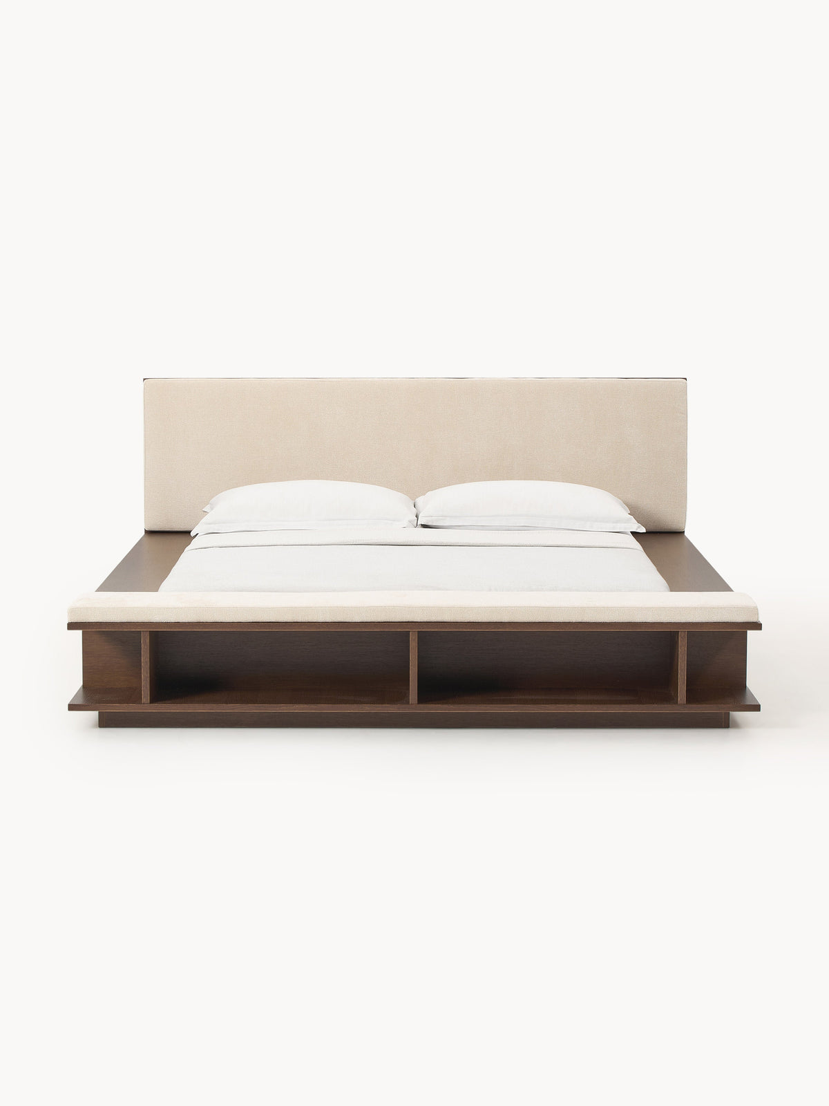 Clarwynne Wooden Bed Frame with Side Shelves and Bench