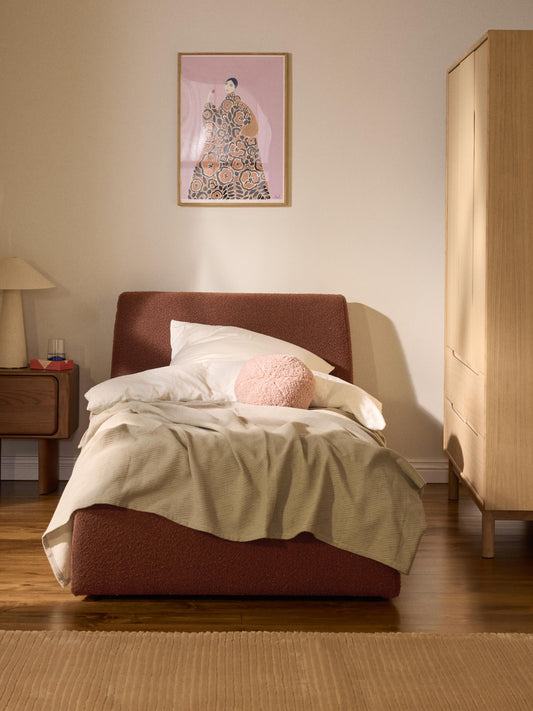 Clonwyth Single Bed in Bouclé with Storage