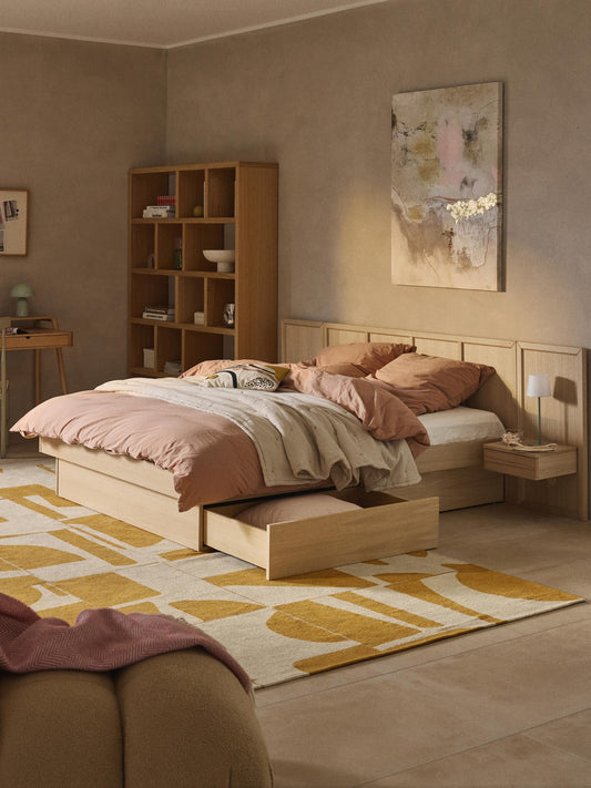 Nantlaira Wooden Bed with Headboard and Bedside Tables