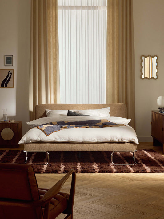 Olimbre Upholstered Bed in Bouclé with Metal Legs