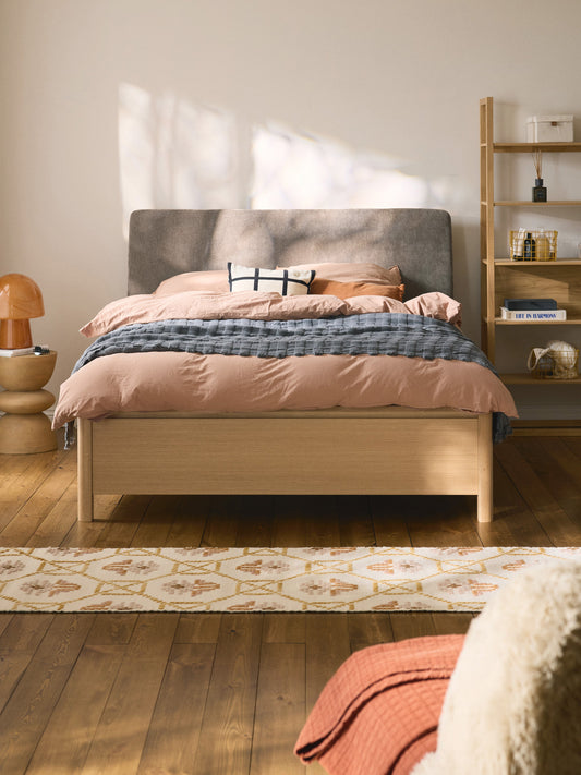Santlorne Wooden Bed with Drawers and Upholstered Headboard