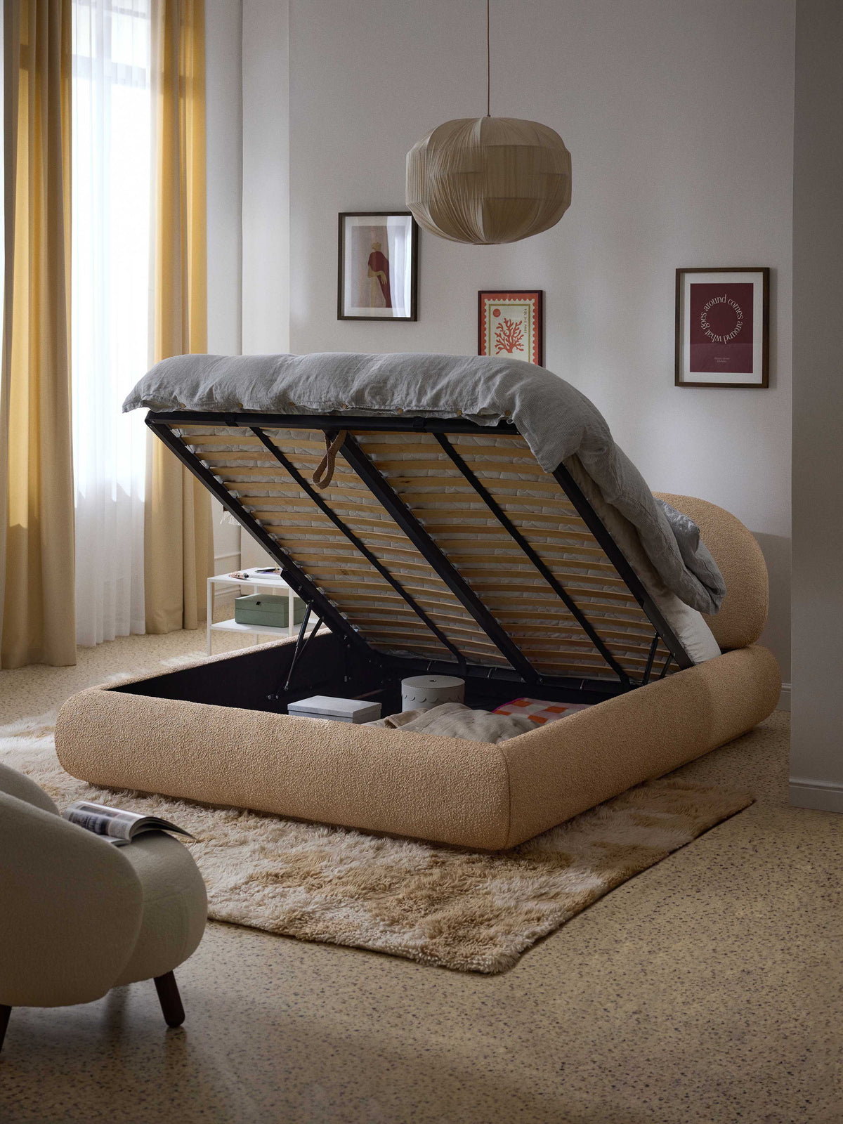 Albravon Upholstered Bed in Bouclé with Storage