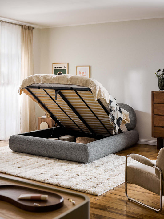 Albravon Upholstered Bed in Bouclé with Storage
