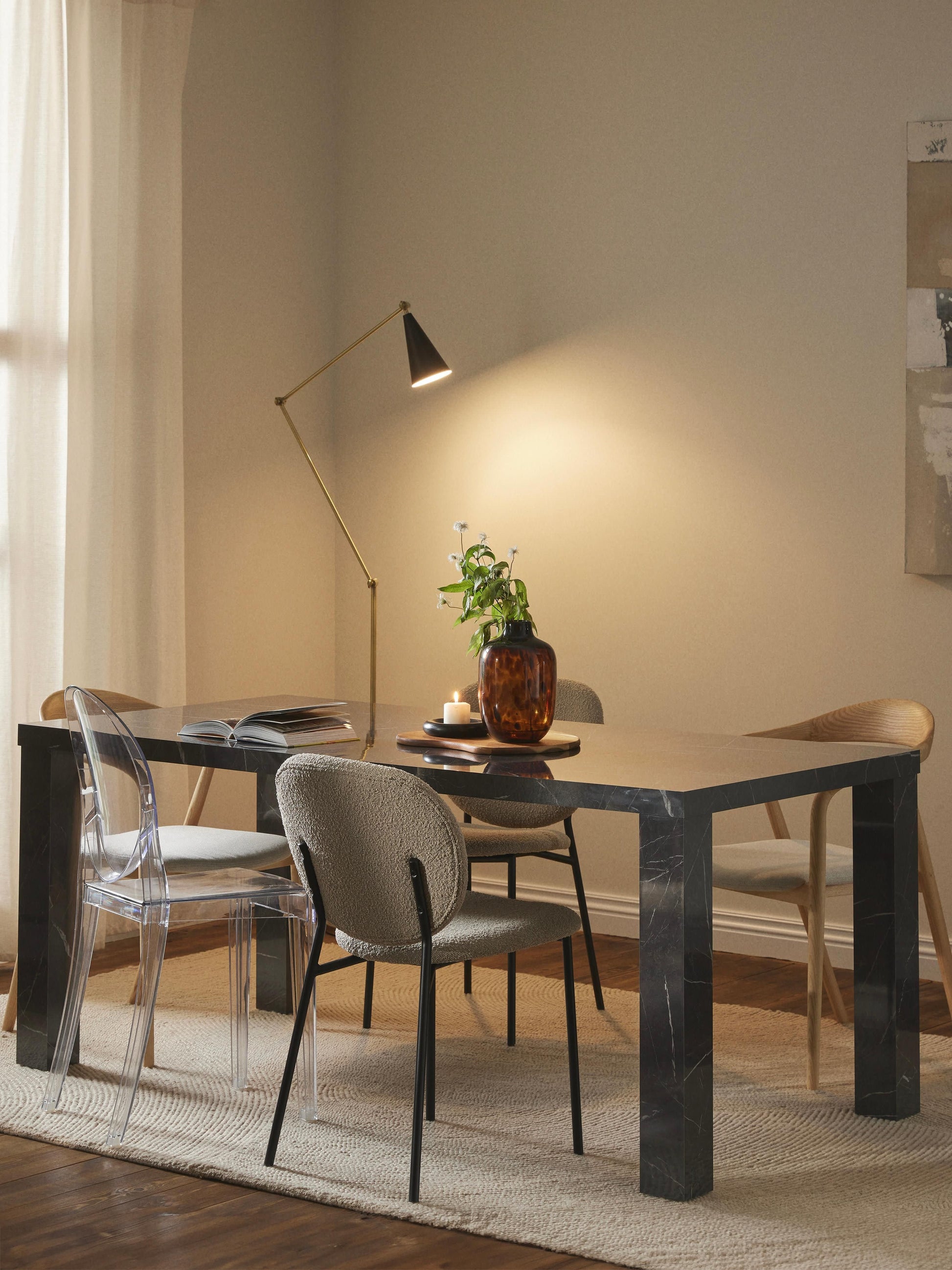Carlmaith Dining Table, Marble Look, 180 x 90 cm