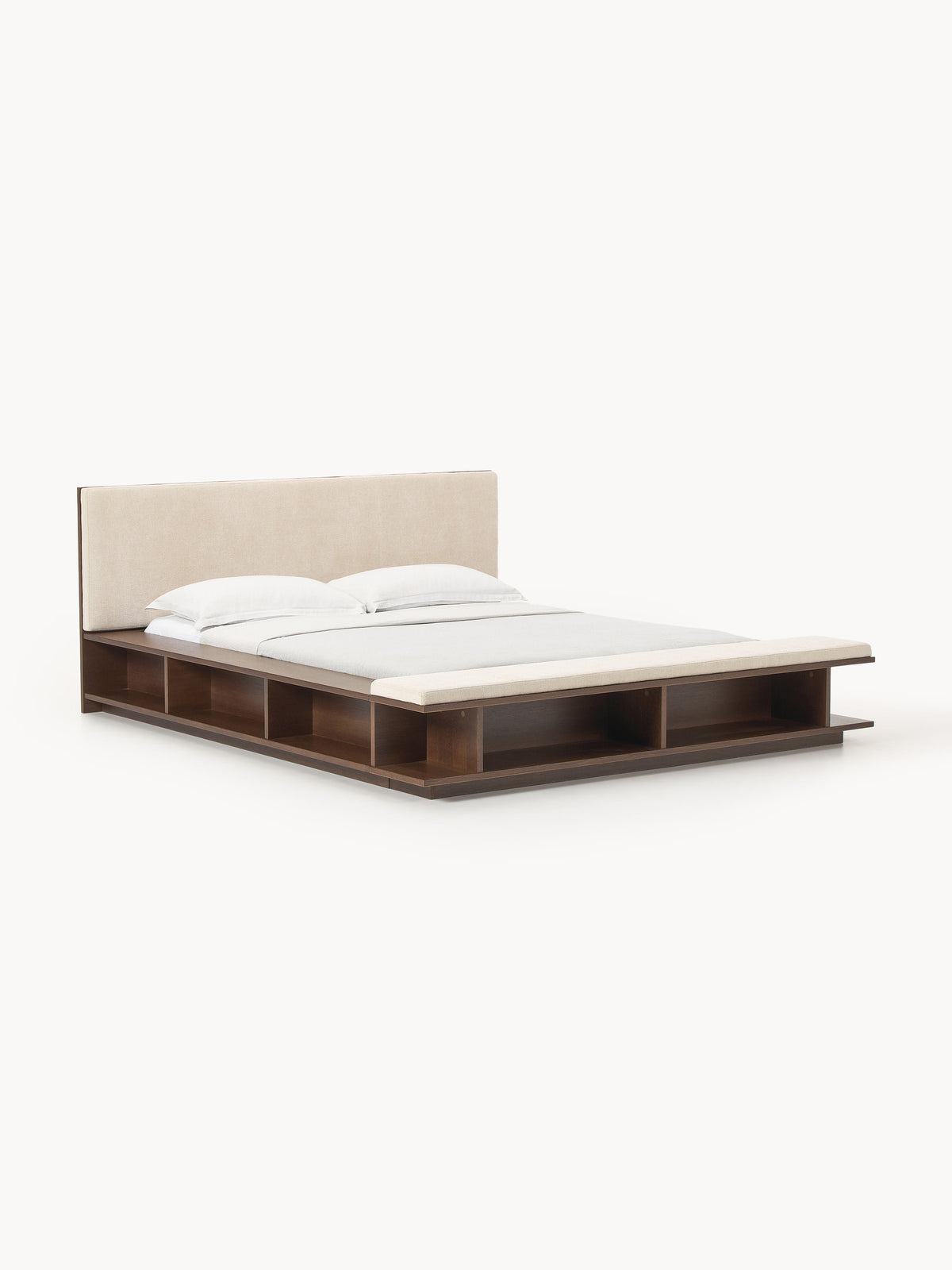 Clarwynne Wooden Bed Frame with Side Shelves and Bench