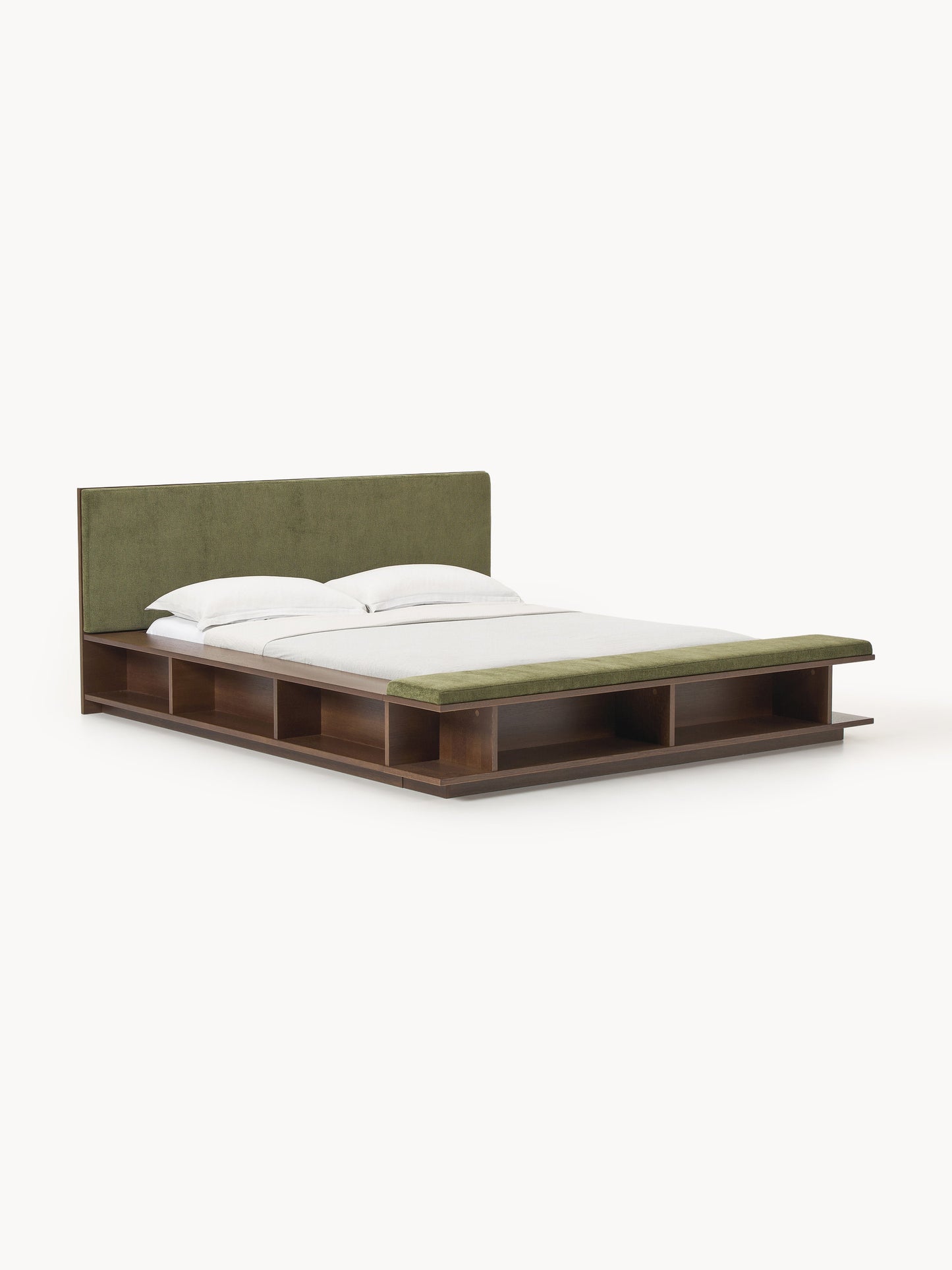 Clarwynne Wooden Bed Frame with Side Shelves and Bench