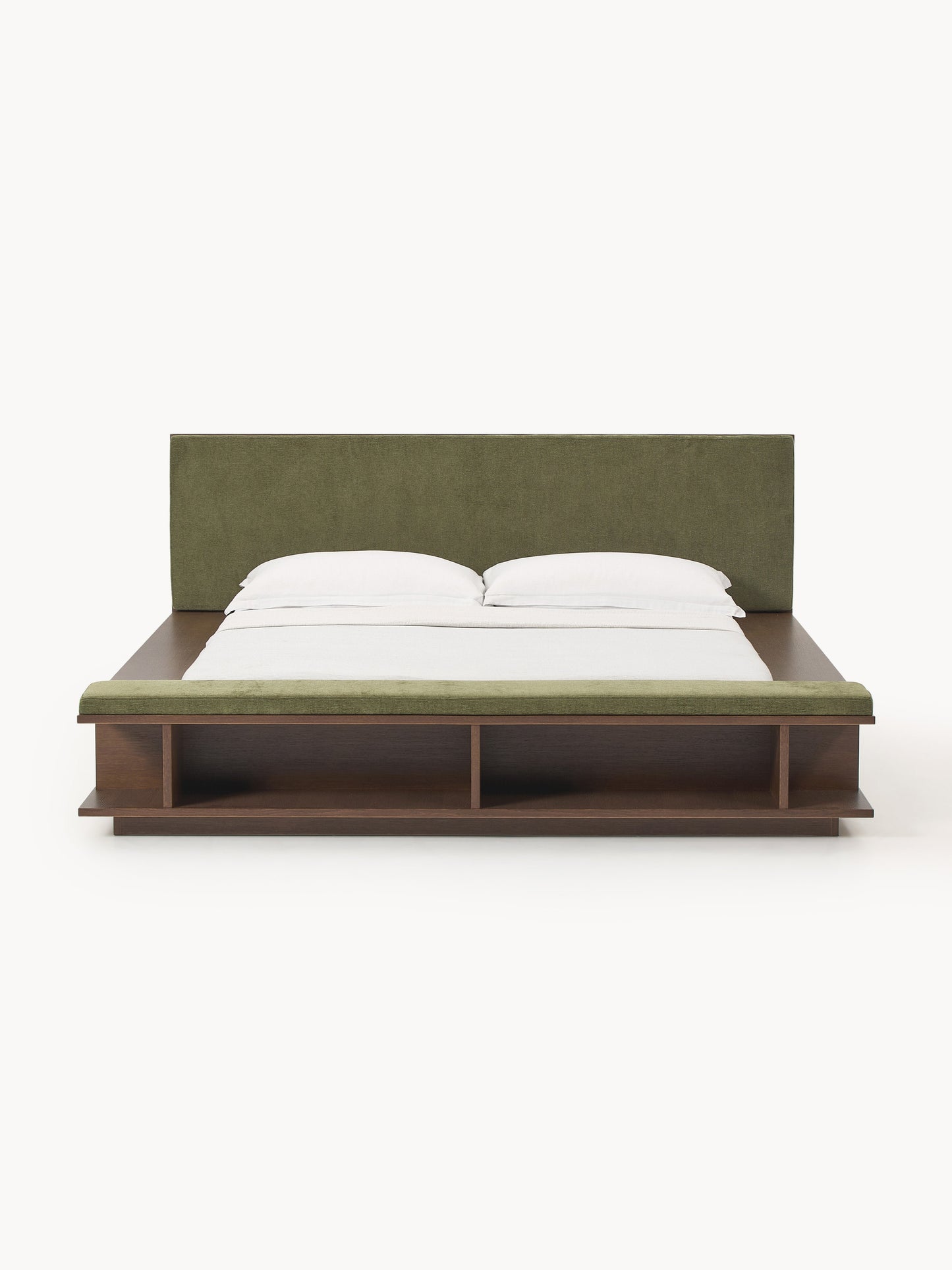 Clarwynne Wooden Bed Frame with Side Shelves and Bench