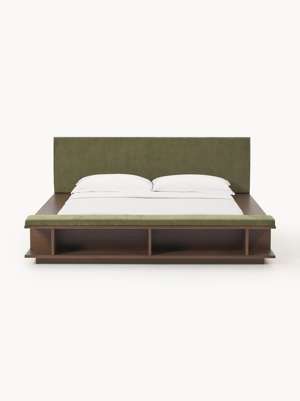 Clarwynne Wooden Bed Frame with Side Shelves and Bench