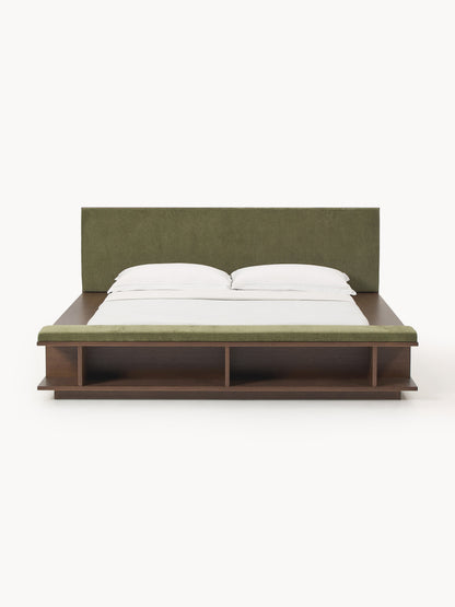 Clarwynne Wooden Bed Frame with Side Shelves and Bench