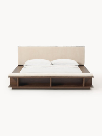 Clarwynne Wooden Bed Frame with Side Shelves and Bench