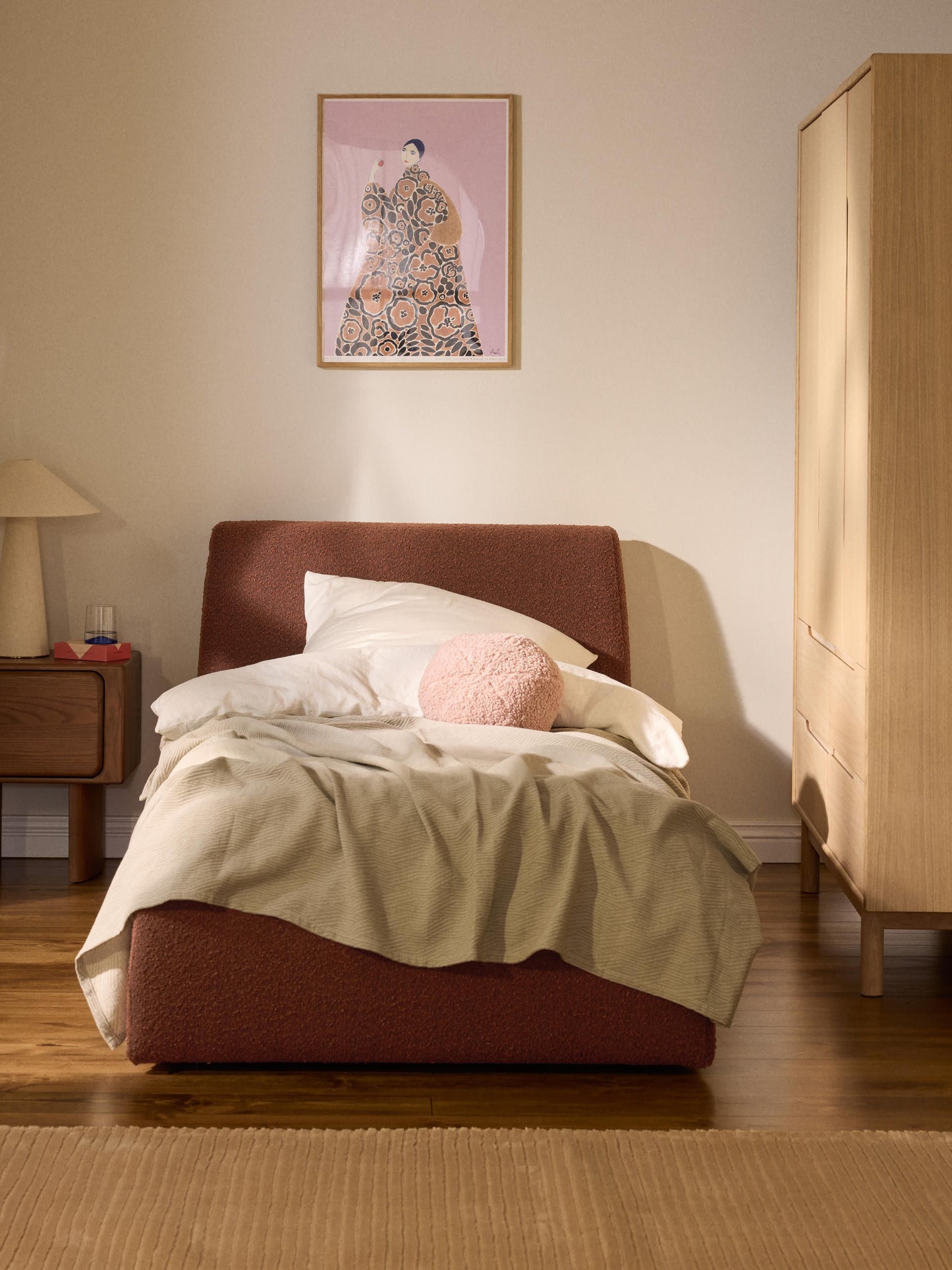 Clonwyth Single Bed in Bouclé with Storage