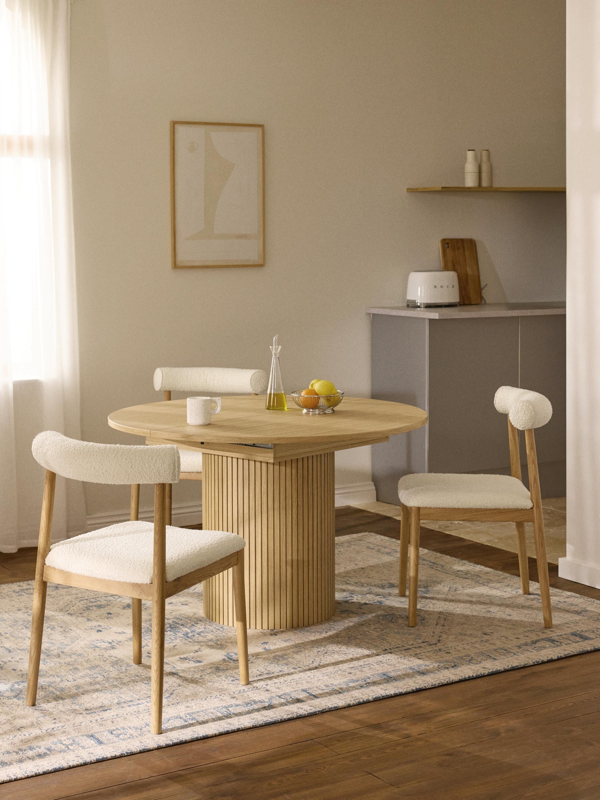 Filworan Dining Table with Grooved Texture, Extendable, 120 - 160 x 75 cm
