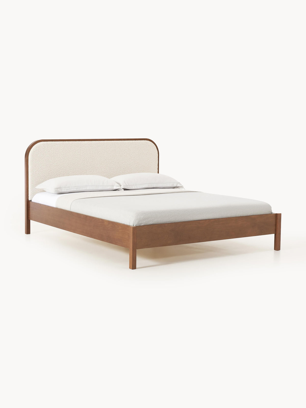 Jonwaire Wooden Bed with Bouclé Headboard