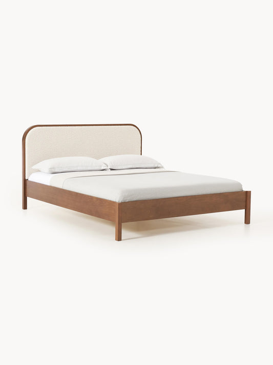 Jonwaire Wooden Bed with Bouclé Headboard