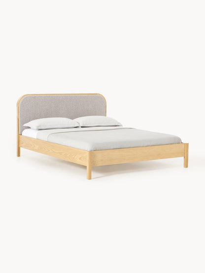 Jonwaire Wooden Bed with Bouclé Headboard