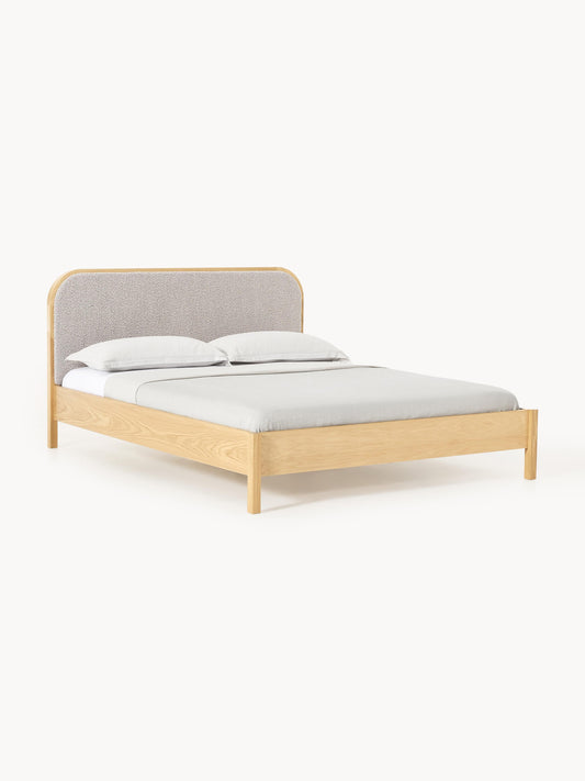 Jonwaire Wooden Bed with Bouclé Headboard