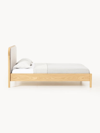Jonwaire Wooden Bed with Bouclé Headboard