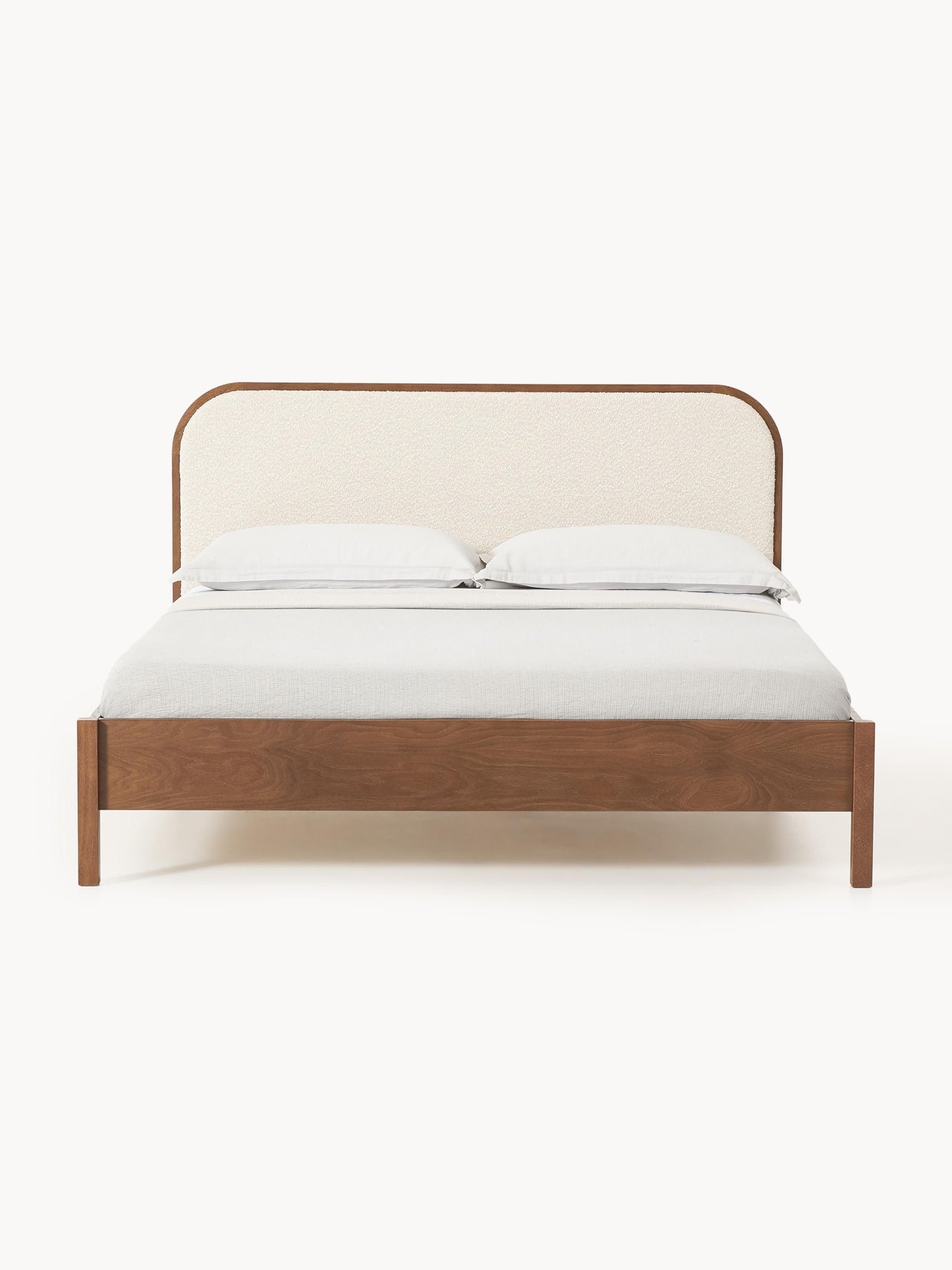 Jonwaire Wooden Bed with Bouclé Headboard