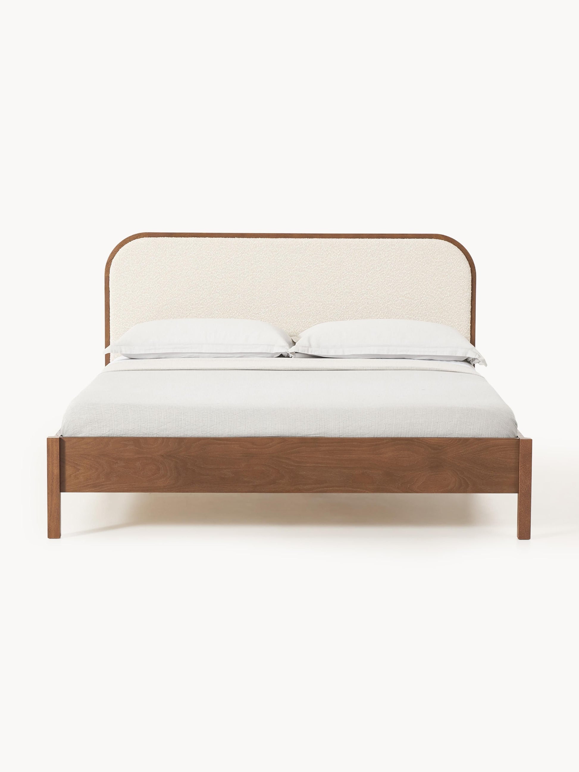 Jonwaire Wooden Bed with Bouclé Headboard