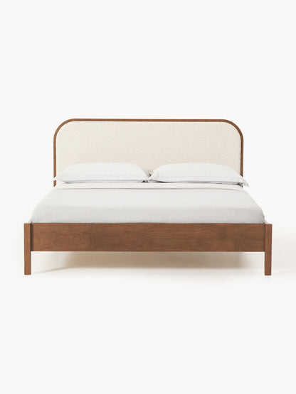 Jonwaire Wooden Bed with Bouclé Headboard