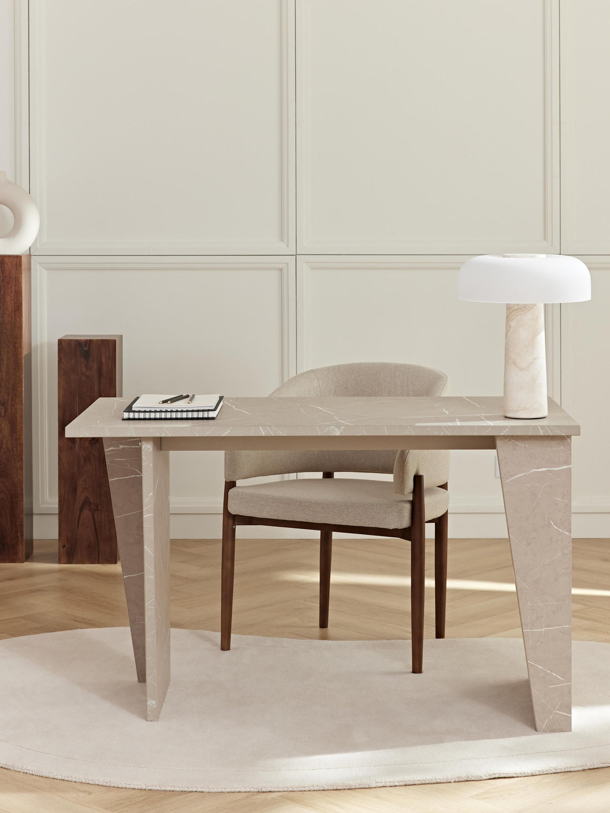 Liamvaird Desk, Travertine Look