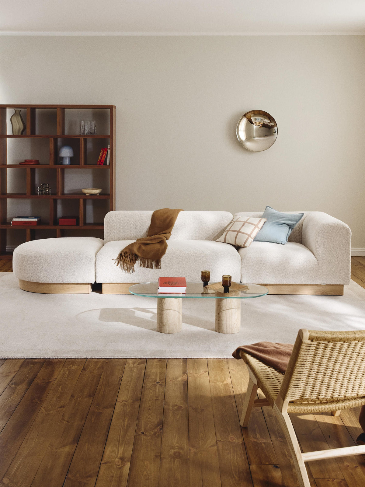 Natwyla Modular Teddy Bouclé Ottoman with Stool (Left/Right)