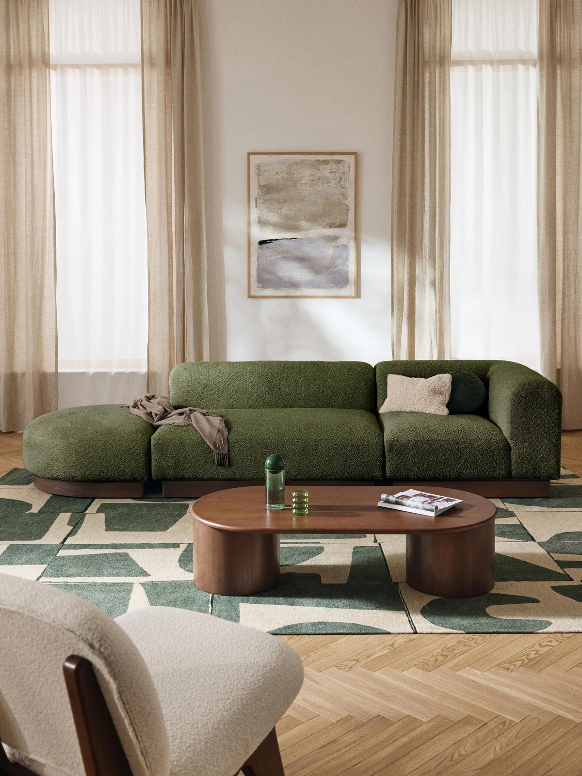 Natwyla Modular Teddy Bouclé Ottoman with Stool (Left/Right)