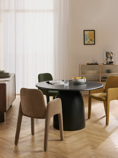 Nelrowan Dining Table, Round, with Fluted Texture, in Various Sizes