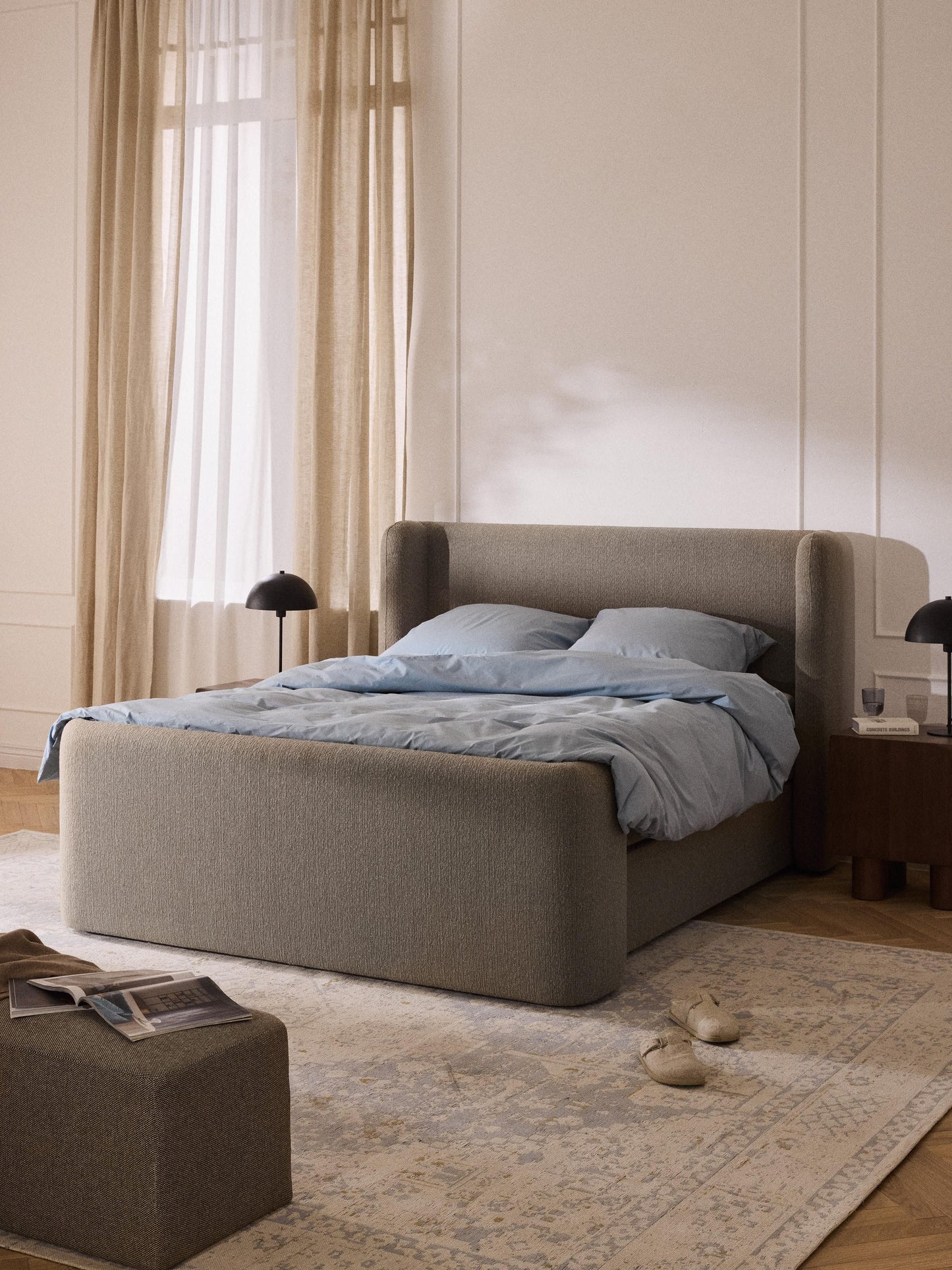 Perlagne Box Spring Bed in Bouclé