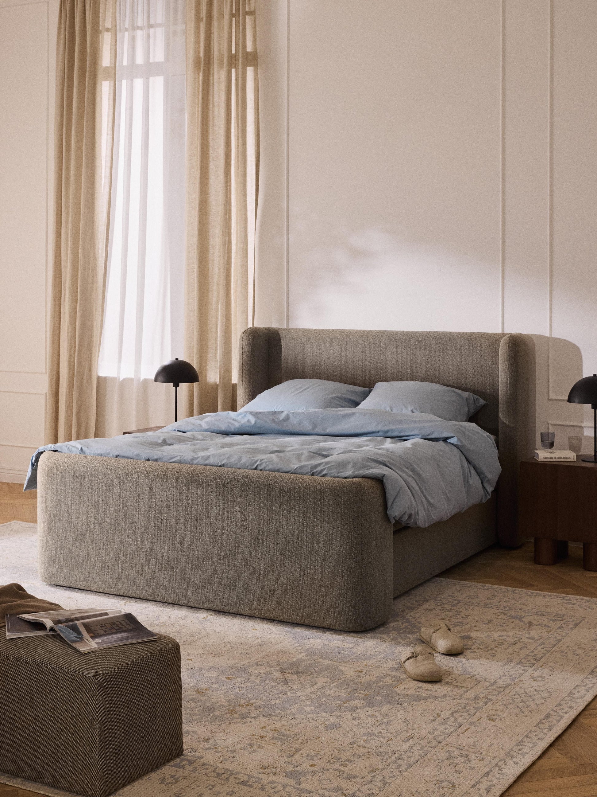Perlagne Box Spring Bed in Bouclé