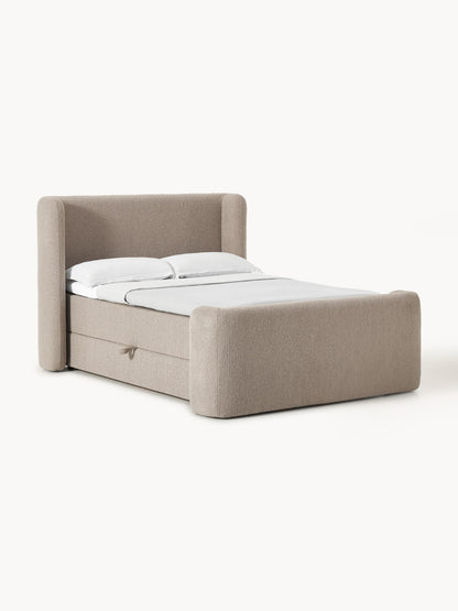Perlagne Box Spring Bed in Bouclé with Storage