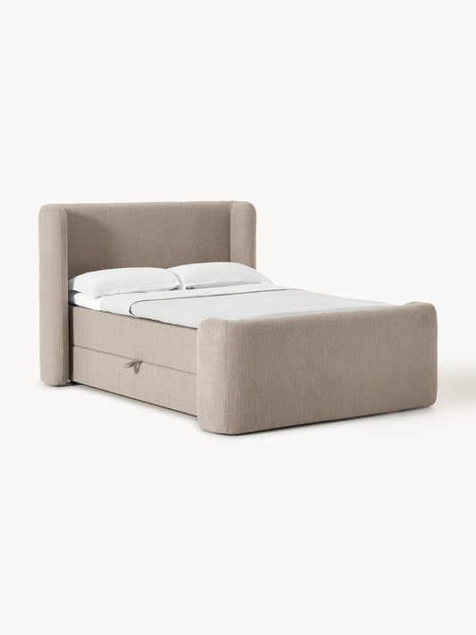 Perlagne Box Spring Bed in Bouclé with Storage