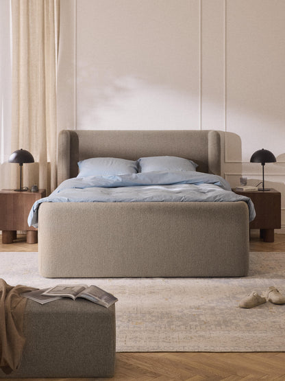 Perlagne Box Spring Bed in Bouclé with Storage