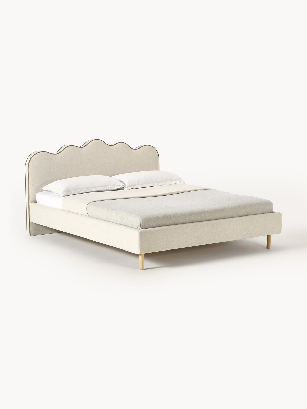 Romvaila Upholstered Bed with Wavy Headboard