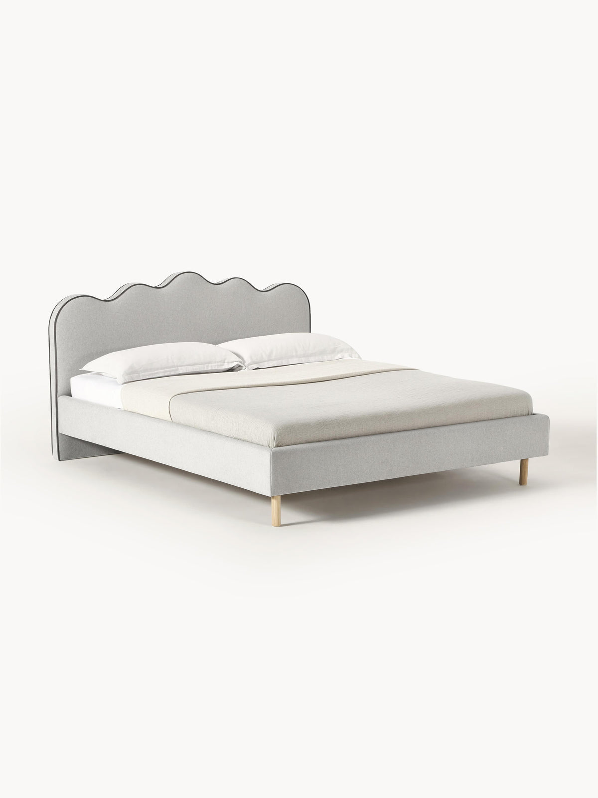 Romvaila Upholstered Bed with Wavy Headboard