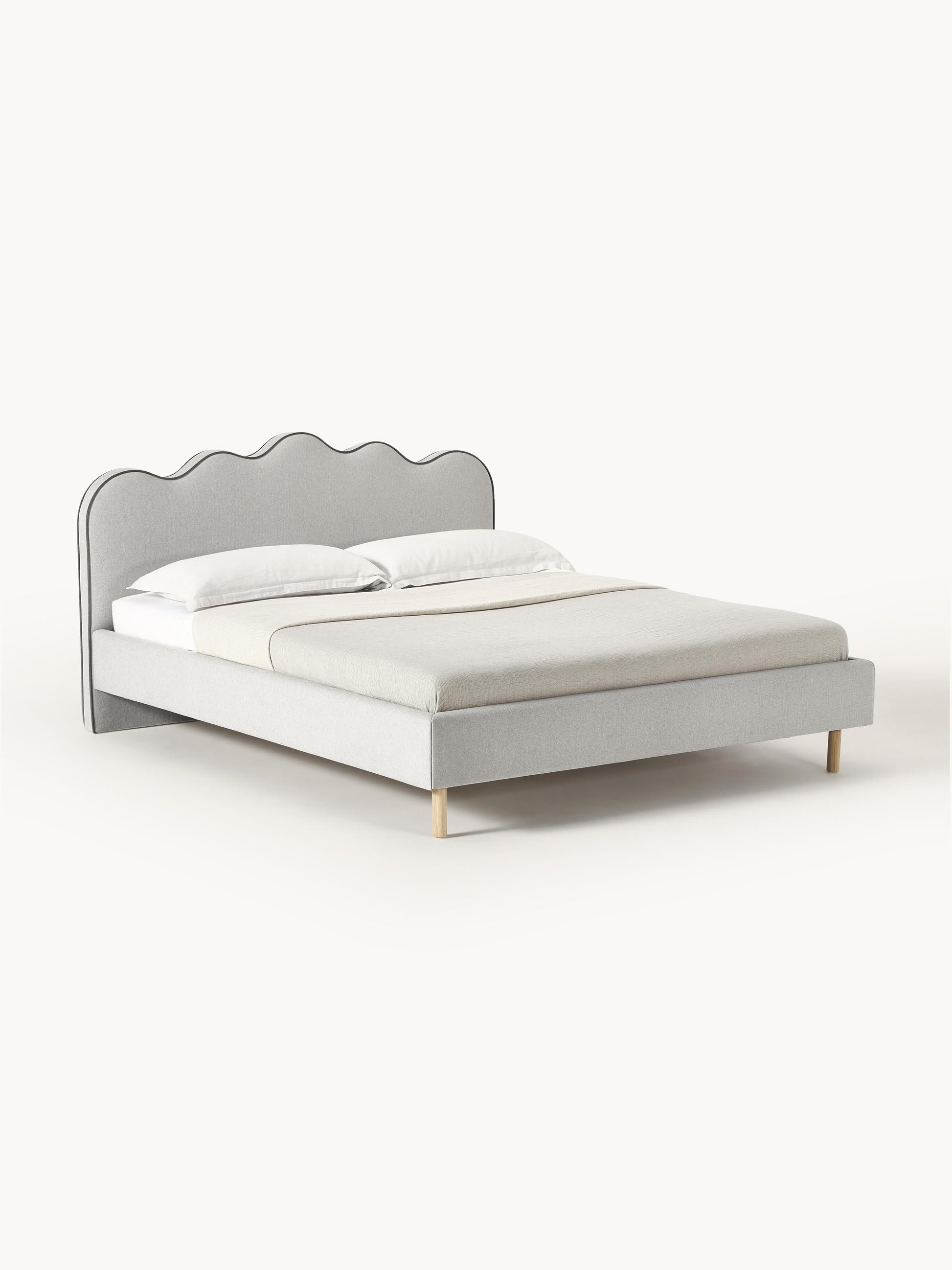 Romvaila Upholstered Bed with Wavy Headboard