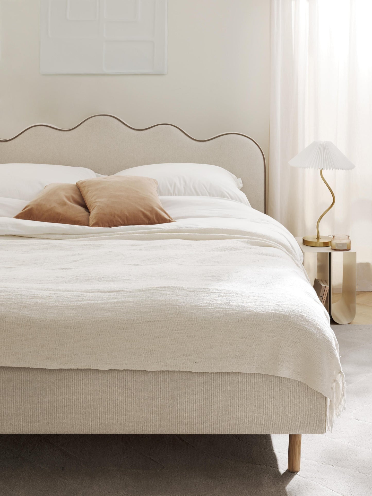 Romvaila Upholstered Bed with Wavy Headboard