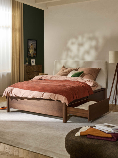 Santlorne Wooden Bed with Drawers and Upholstered Headboard