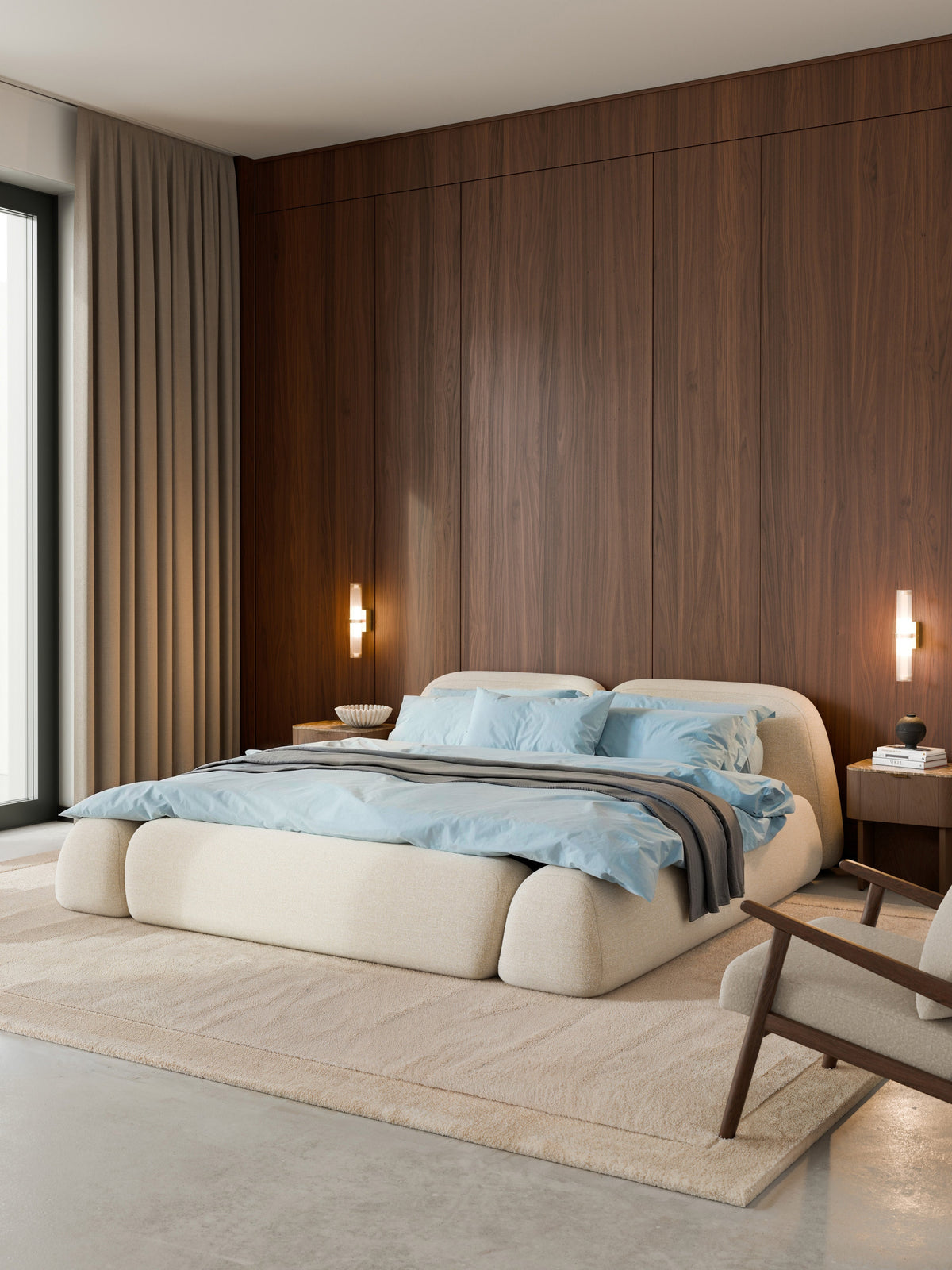 Wolmairen Upholstered Bed in Bouclé