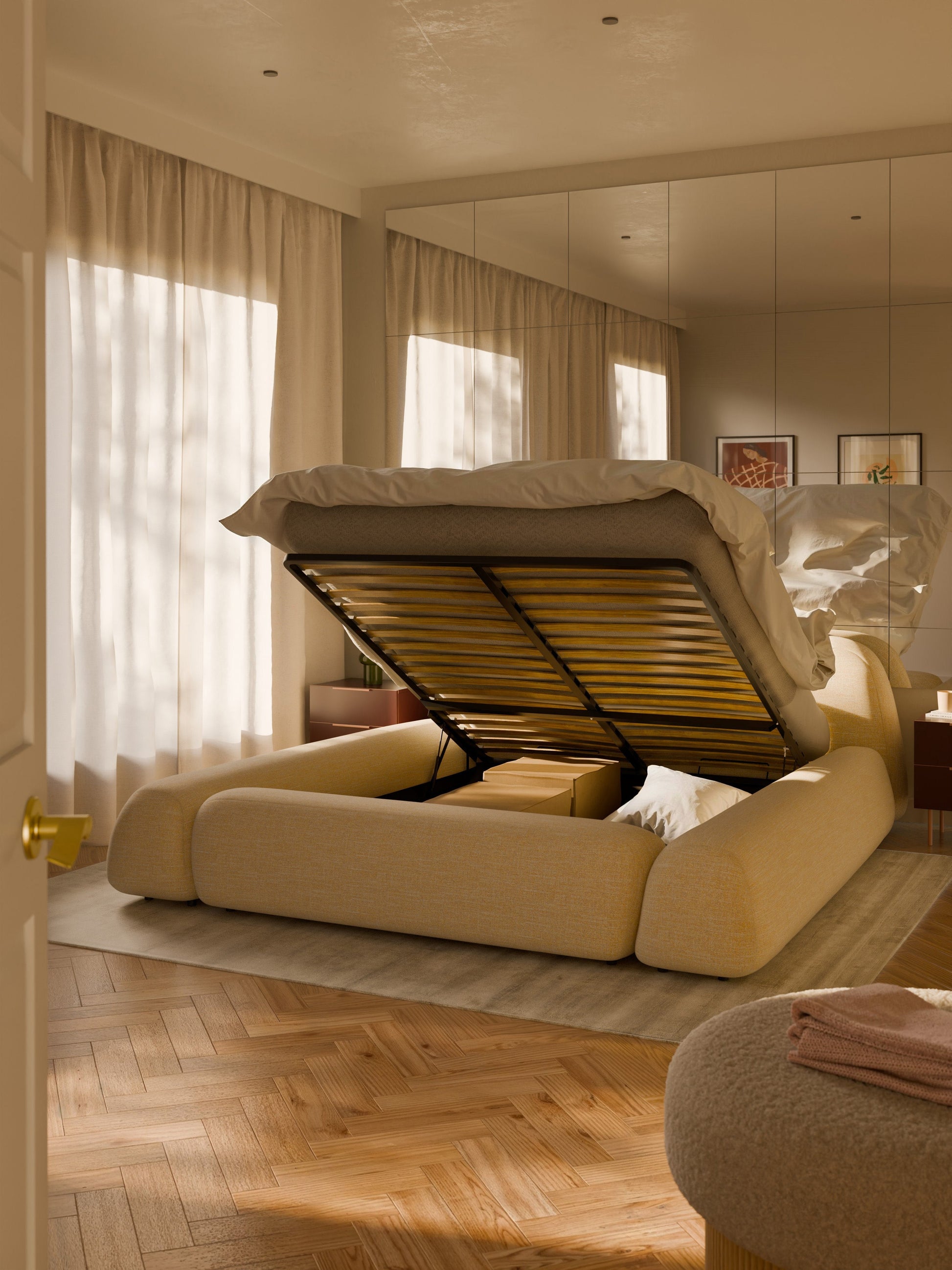 Wolmairen Upholstered Storage Bed in Bouclé