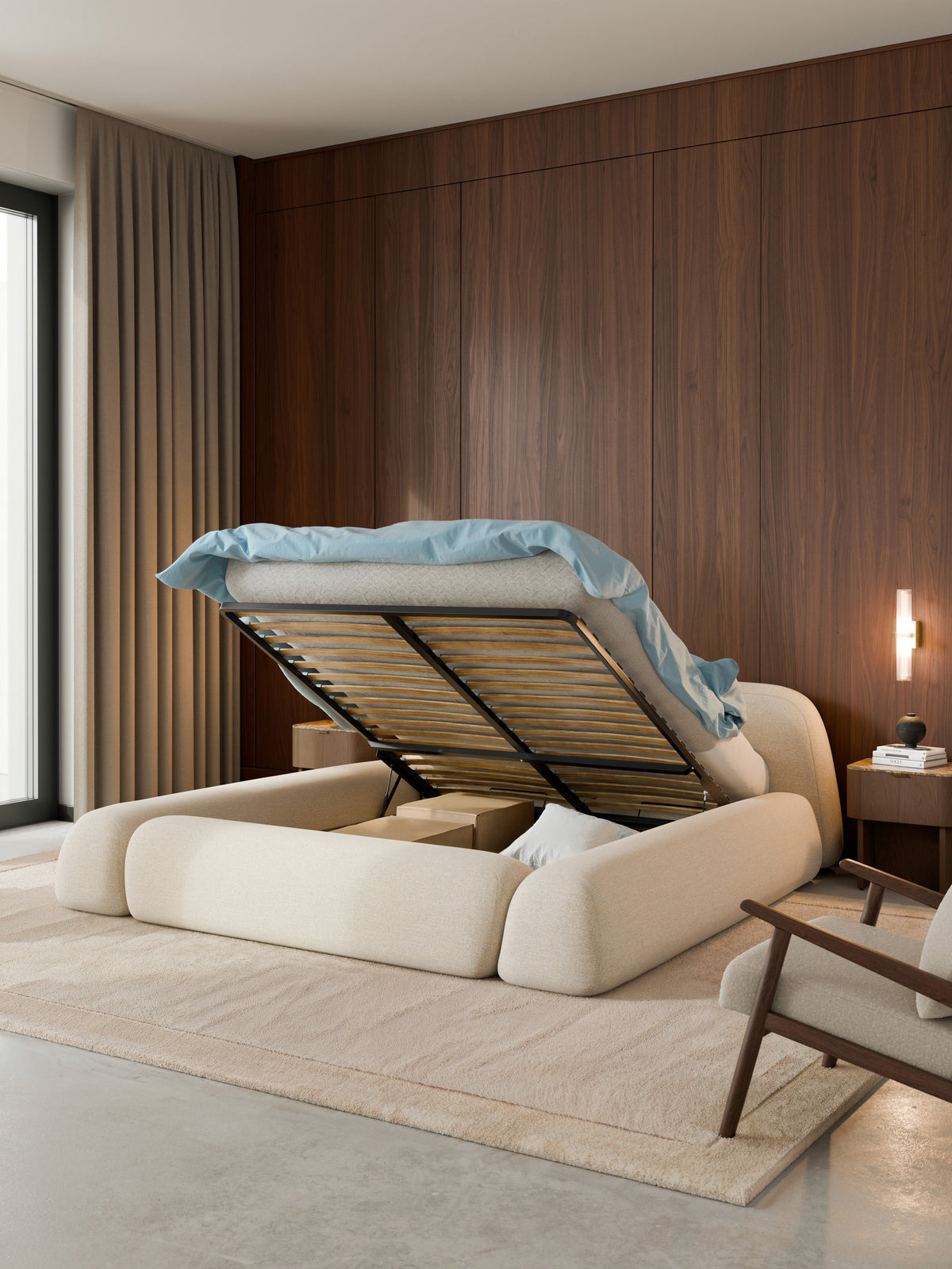 Wolmairen Upholstered Storage Bed in Bouclé